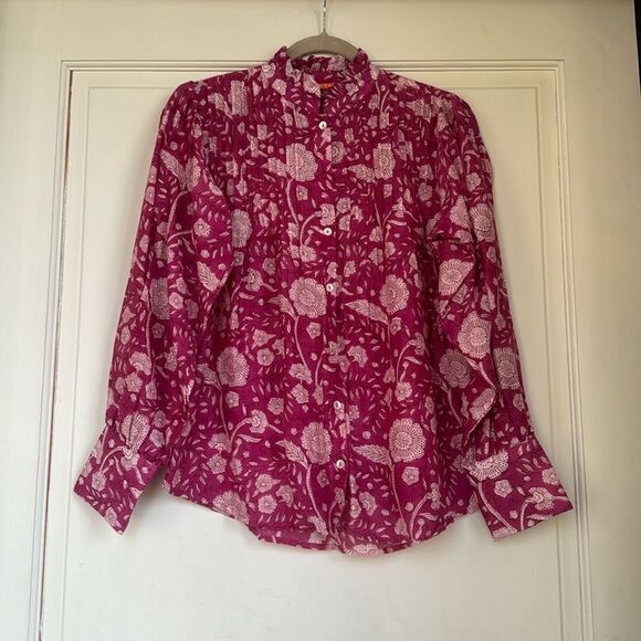 New Without Tag Beautiful Printed Cotton Button Front Blouse By Oliphant - Picture 1 of 6